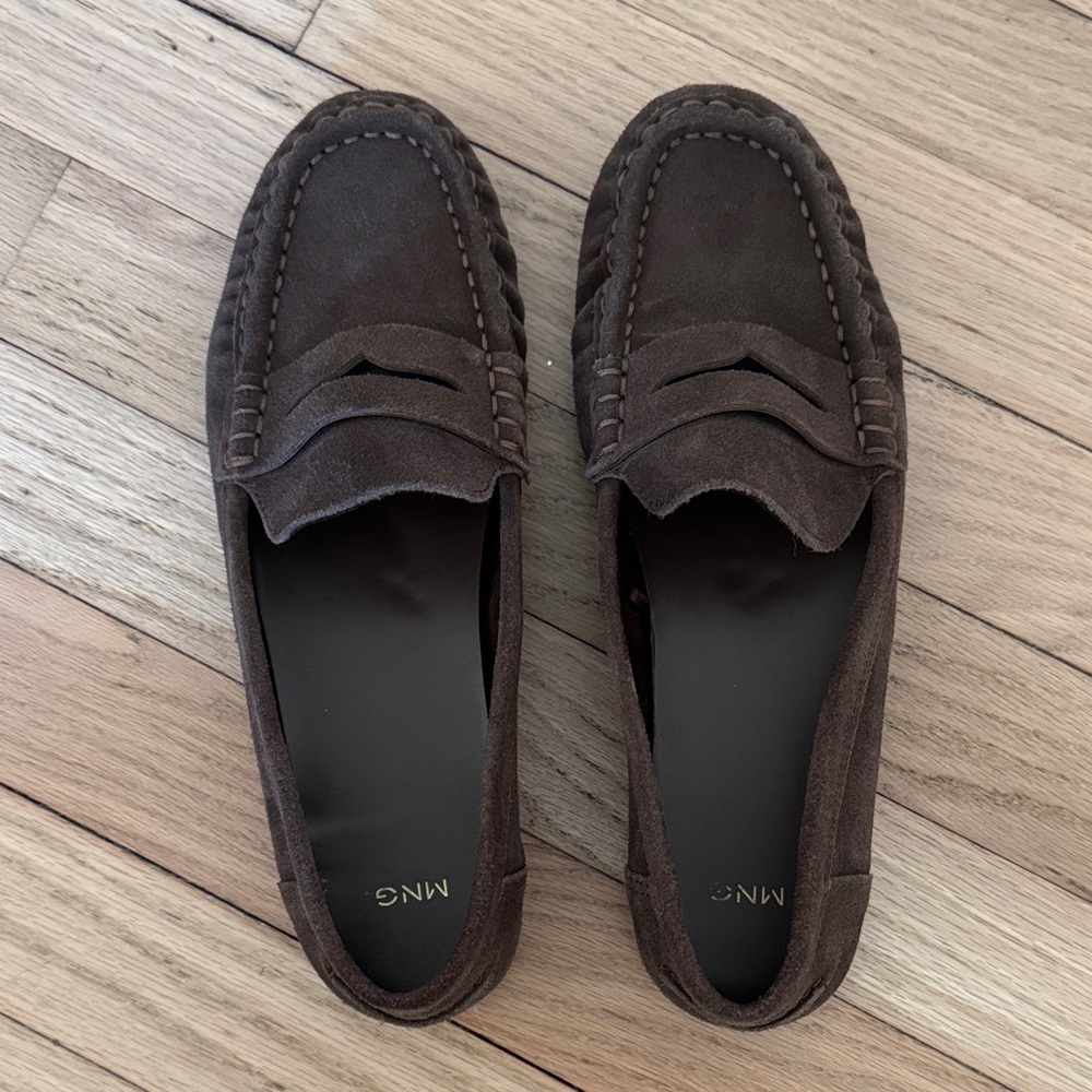 Mango women’s Brown Suede Penny Loafers